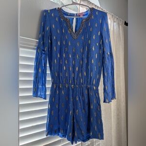 Lily Pulitzer Short Blue Romper with Gold Mettalic Accents